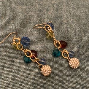 Dangling bead crystal ball earrings